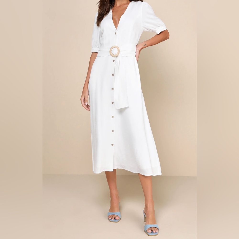 💐 LULUS Blissful Simplicity White Midi Dress Women’s NWT Size XL